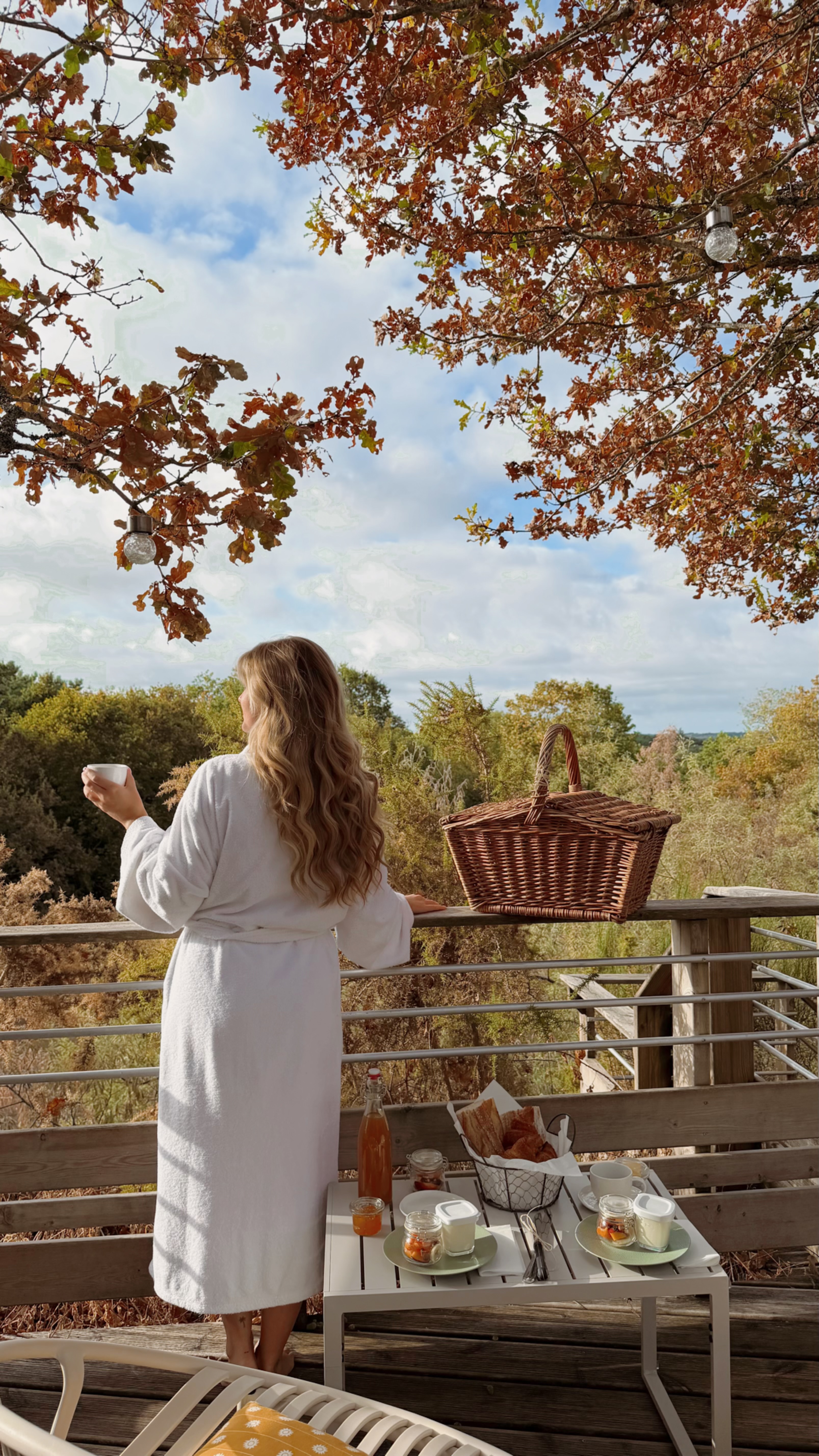 Petit-déjeuner sur la terrasse du lodge Castille à Pont-Aven